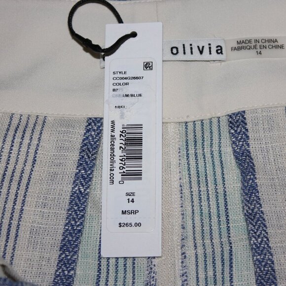 Alice & Olivia Womens Linen Blend High Waist Shorts Blue Striped Size 14 NWT - Picture 5 of 9